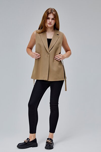 Bolivente Women's Dark Khaki Regular Lined Woven Vest