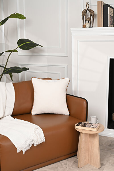 decofav Husă de pernă din piele din velur de culoare crem 43x43cm