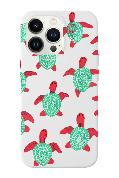 shoptocase iPhone 14 Pro Max Uyumlu Deniz Kaplumbağası Desenli İçi Süet Lansm...