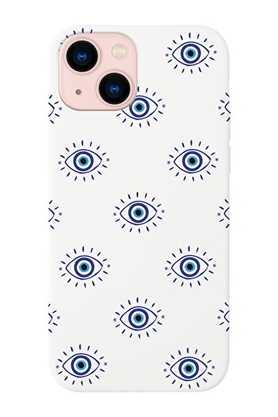shoptocase iPhone 14/13 Uyumlu Nazar Boncuklu Gözler Desenli İçi Süet Lansman Koruyucu Telefon Kılıfı