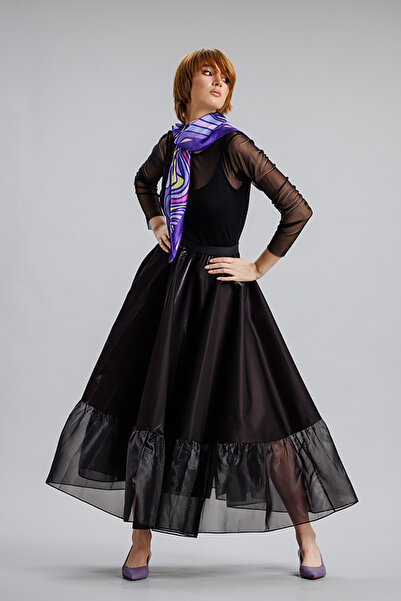 RVL Black organza skirt with ruffles