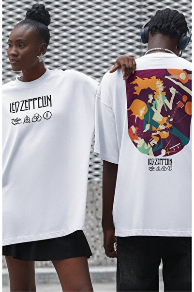 Fuddy Moda Tricou unisex colorat cu imprimeu pe spate Led Zeppeli, tricou ove...