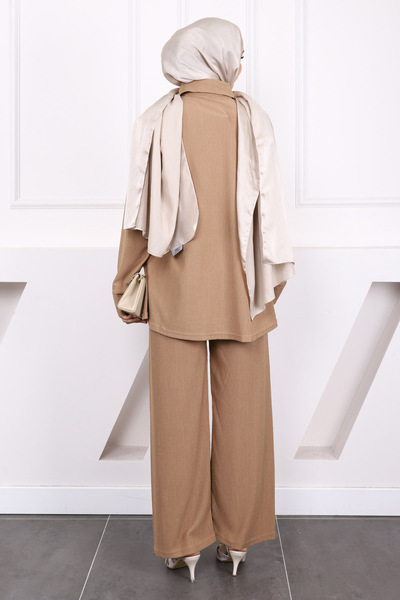 İmajButik Mink Wrinkle Shirt and Trousers Suit