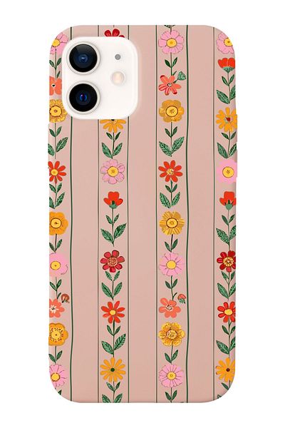 shoptocase iPhone 12/12Pro Compatible Sequential Flowers Patterned Suede Inside Launch Protective Phone Case