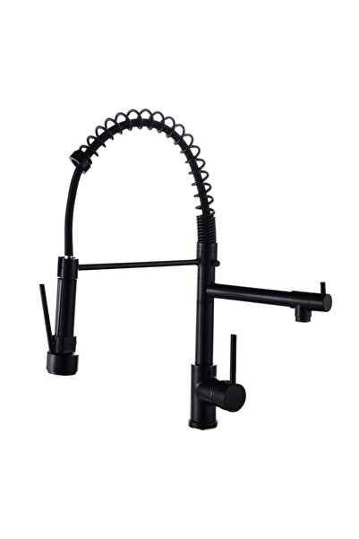 RAY Baterie bucatarie, cu dus extractabil, pipa suplimentara, negru, racorduri incluse