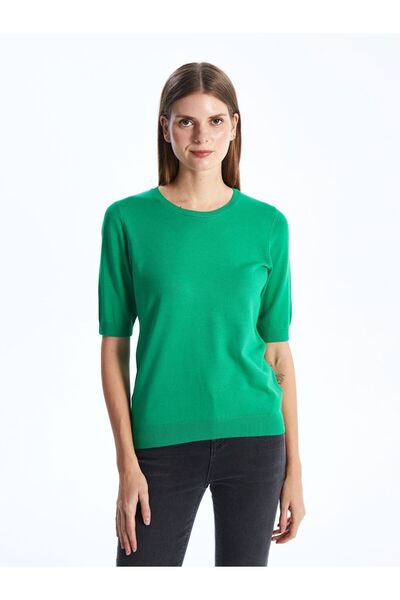 LC Waikiki Lcwaikiki basic green crewneck straight short sleeve women's knitw...