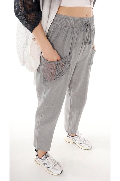 shE tekstil Belt Elastic Mesh Trousers Linen