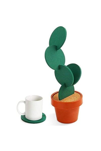 Generic Coasters DIY Cactus Coaster Set of 6 Pieces with Flowerpot Holder for...