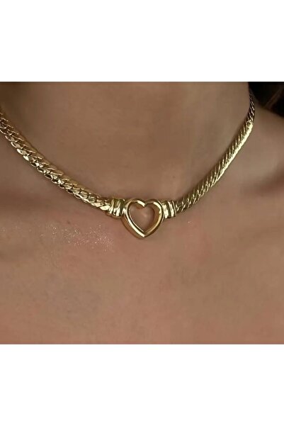 Dgt Luxury 18 Ayar Altın Kaplama, Paslanmaz Çelik, Kalp Figürlü Kalın Zincir ...