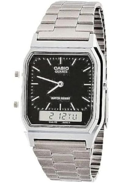 Casio AQ-230A-1D Silver & Black Dual Time Watch - One Size