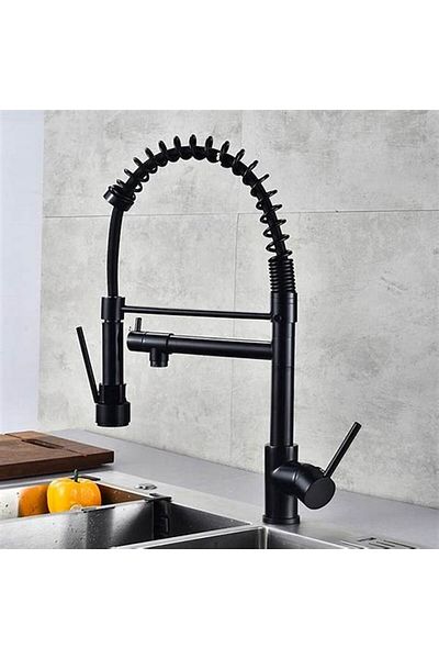 RAY Kitchen faucet, with pull-out spray, additional spout, black, connections included