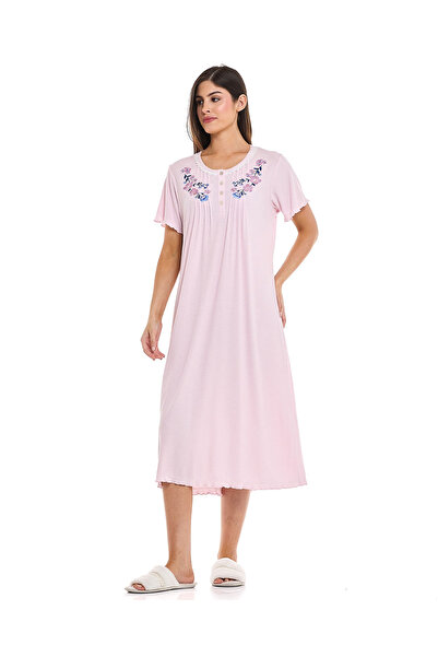 R&B Embroidered Night Gown with Short Sleeves