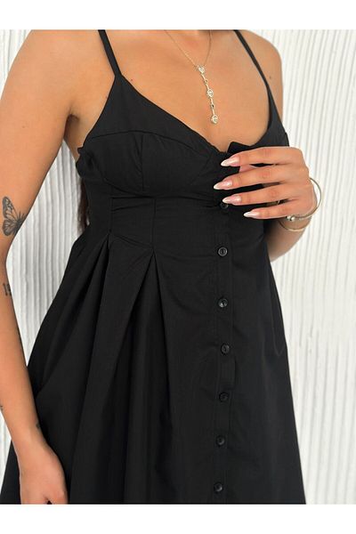 02Lady Fashion Shoulder Decolored Button Detail Dakron Fabric Mini Dress