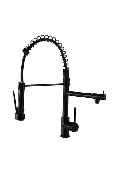 RAY Kitchen faucet, with pull-out spray, additional spout, black, connections included