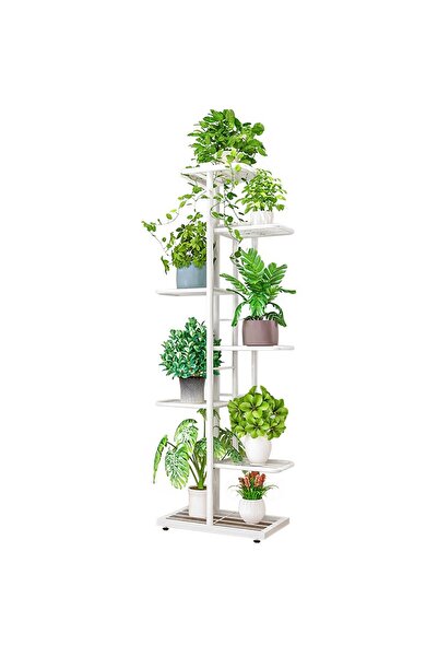 Kardett Etajera Suport Ghivece, 126cm, Flori, Plante, 8 Niveluri, Alb, Metal