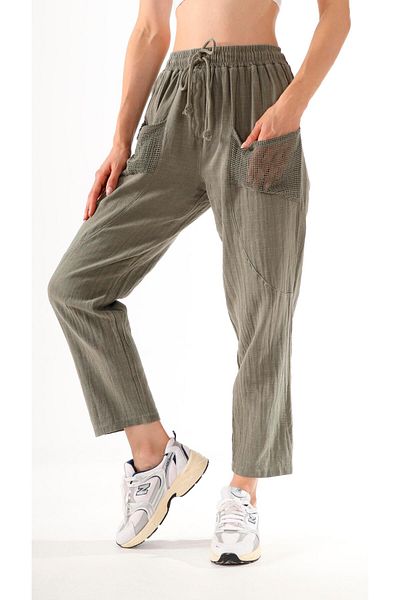 shE tekstil Belt Elastic Mesh Trousers Linen