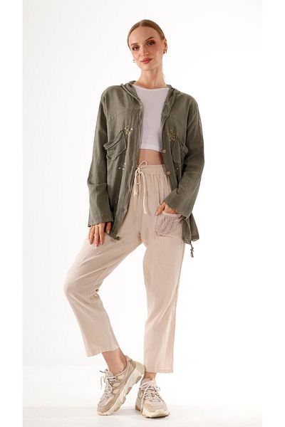 shE tekstil Belt Elastic Mesh Trousers Linen
