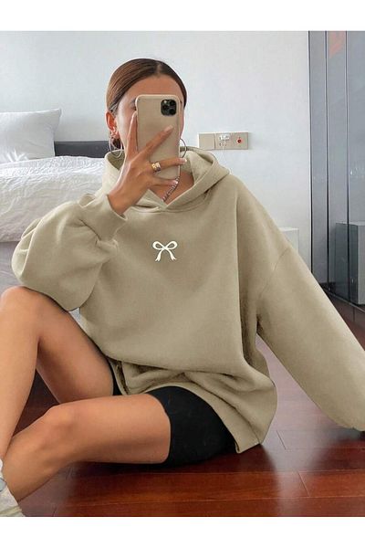 uyguntarz Unisex Little Ribbon Printed Oversize Sweatshirt