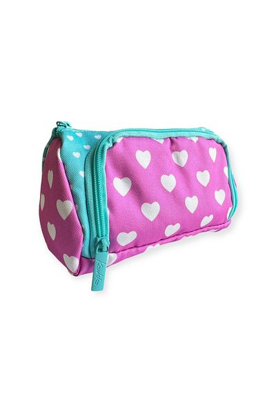 Polin Kaukko Sparkle Double Eyed Pencil Bag, Heart Pattern, Metallic Color