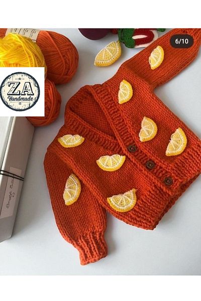 ZAHandmade سترة أطفال منسوجة يدوياً بالليمون