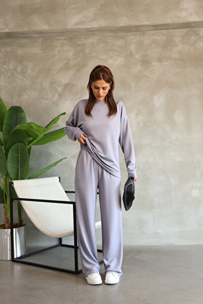 02Lady Fashion Σετ φόρμας από ύφασμα Oversize Crew Neck Wide Leg Modal