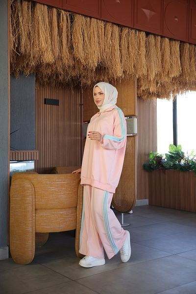 Wovi Women's Hijab Tracksuit Set Double Suit Zipper Collar & Bottom Top Set