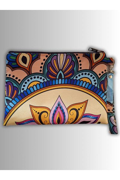 POZİTİF MRK Women's Bag Clutch Portfolio Bag Lotus Flower Symbol Patterned