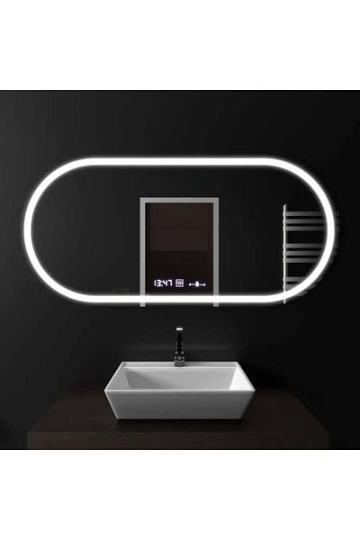 Alista Home LED Oval Mirror, 80 x 50 cm, MotionGlow Marcello Sensor, Anti-Fog System, Clock & Thermometer, Dimma
