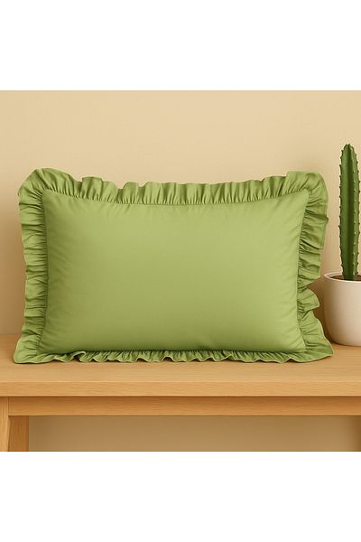 abidehanım 100% Cotton Ruffle Pillow Case 50X70 cm (1 Pc) Green