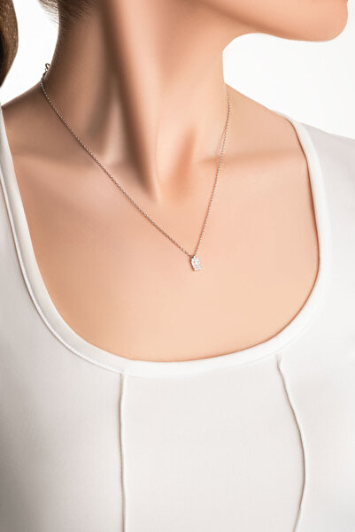 So CHIC... Işıltılı Baget 18 Ayar Beyaz Altın Kaplama 45 Cm Gümüş Kolye