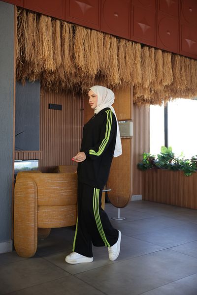 Wovi Women's Hijab Tracksuit Set Double Suit Zipper Collar & Bottom Top Set