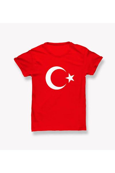 Astra Plus Short Sleeve Crew Neck Turkish Flag T-Shirt Red Child - Red - Astpsutsshbrtk-Bkik-Coc