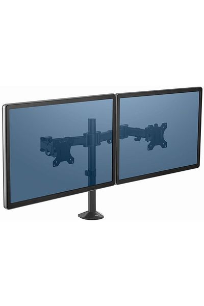 Kardett 2 monitor stand 15"-32", desk clamp mount, adjustable, steel, black
