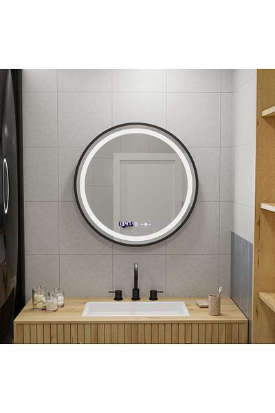 Alista Home Oglinda LED Rotunda, 70 cm, Celeste Majeste Noir MotionGlow Marcello