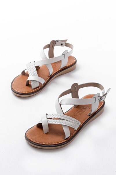 serkanseyyid 205-09 White Orthopedic Genuine Leather Women's Sandals