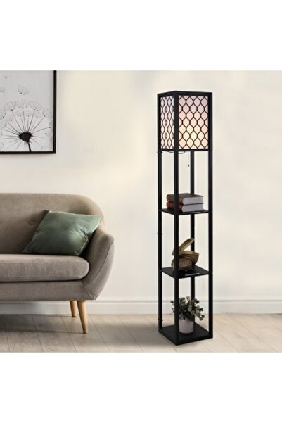 Kardett Modern floor lamp with shelves, 160cm, 40W, 3 storage levels, Black-White MDF, E27 socket