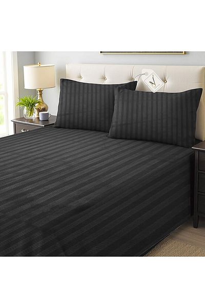 View star Viewstar 4-Piece King Size Striped Bedsheet Set-Black