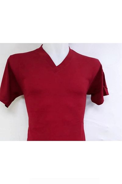 ModAras Short Sleeve V-Neck Plain Casual Style 100% Cotton Clothing T-Shirt Burgundy - Burgundy - Arassutjshjrtj-Bor-Yet