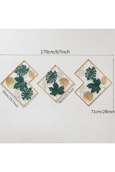 Kardett Decoratii Pereti Elegante: set 3 decoratiuni metalice perete, 170x71 cm, verde, auriu