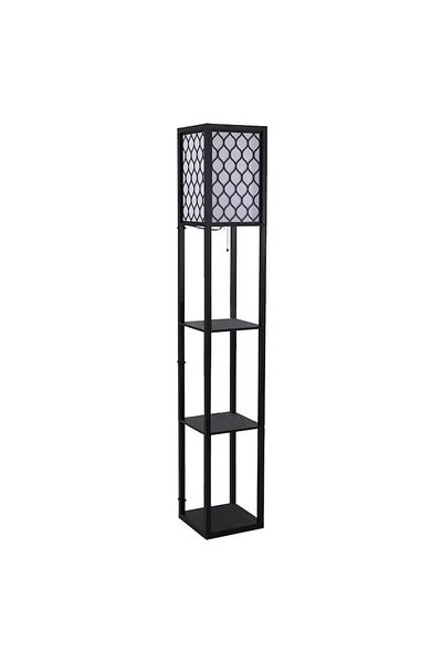 Kardett Modern floor lamp with shelves, 160cm, 40W, 3 storage levels, Black-White MDF, E27 socket