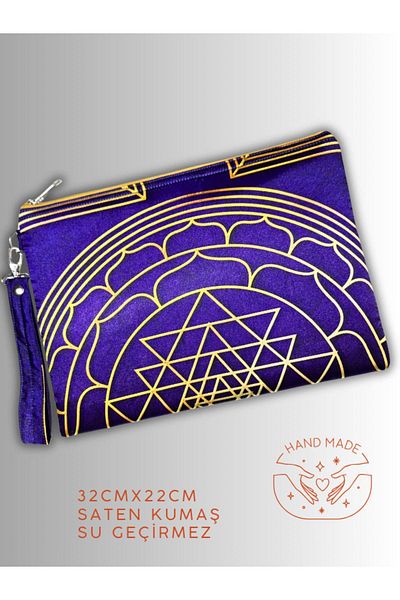 POZİTİF MRK Women's purple clutch bag with portfolio yantra symbol pattern