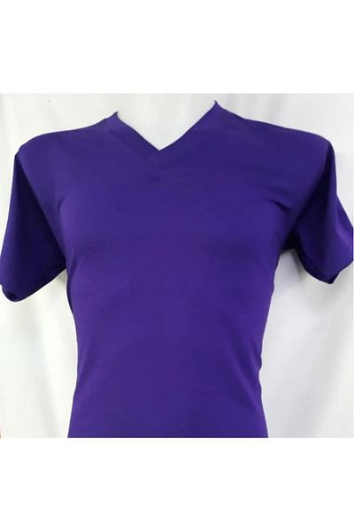 Queenchic Short Sleeve V-Neck Plain Casual Style 100% Cotton Clothing T-Shirt Purple - Purple - Bynvautmshprts-Purple-Yet