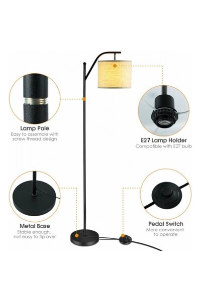 Kardett Modern Arc Floor Lamp 155cm with Remote Control, 12W Adjustable LED Bulb, Beige Lampshade – for Living Room, Bedroom