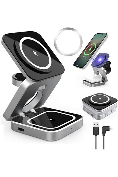Kardett Apple iPhone, Apple Watch and AirPods Wireless Charger, 3-in-1 Foldable Charging Station,