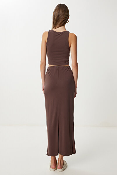 Lovelyİstanbul Bluz Etek Modal Takım LUB0186 KAHVERENGİ
