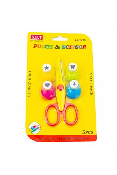 SbT 4-Hole Paper Punch & Red Handle Scissor Set – Durable, Easy-to-Use Tools for School & Office