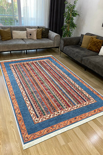 CENTER AVM Renkli Lacivert Halı Salon Halısı Makinede Yıkanabilir Kaymaz Taba...