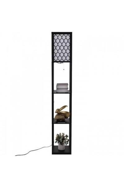 Kardett Modern floor lamp with shelves, 160cm, 40W, 3 storage levels, Black-White MDF, E27 socket
