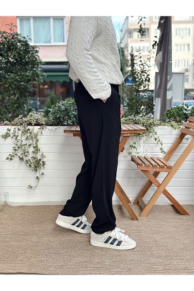 manch collection Pleated Baggy Fabric Trousers Black