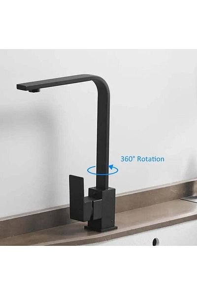 KORMAN TECHNIK Single Lever Kitchen Faucet Swivel Spout Ceramic Cartridge Stainless Steel Satin Black